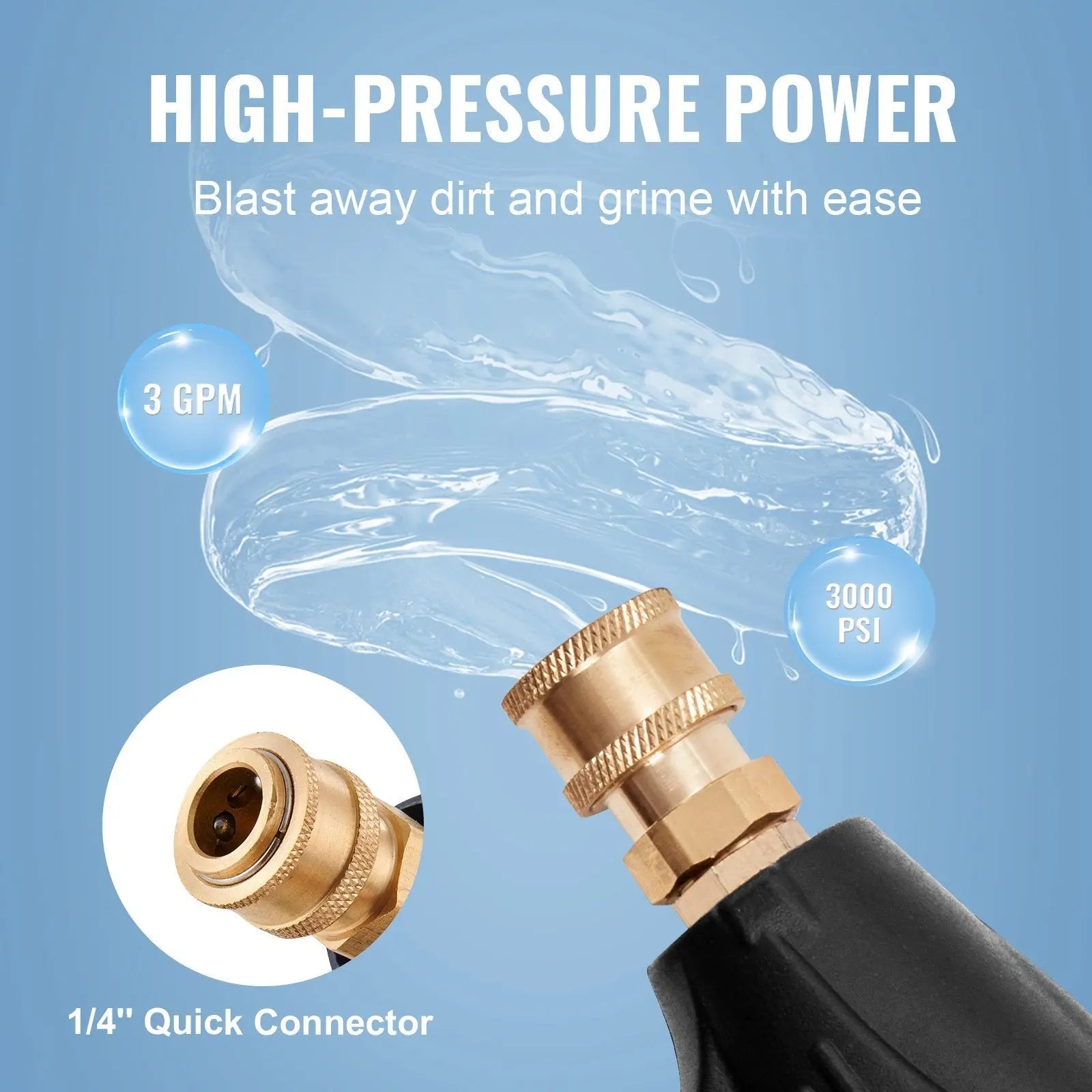 VEVOR Short Pressure Washer Gun, 4350 PSI High Power Washer Spay Gun, M22-14 Inlet & 1/4'' Outlet Hose Connector Foam Gun, Stainless Steel Pressure Washer Handle with 5 Color Quick Connect Nozzles - VINE GLOBAL