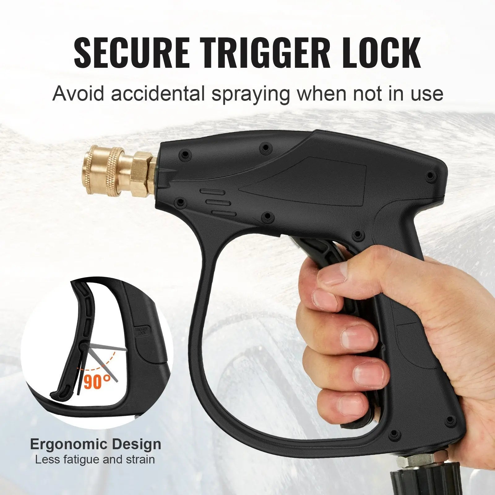 VEVOR Short Pressure Washer Gun, 4350 PSI High Power Washer Spay Gun, M22-14 Inlet & 1/4'' Outlet Hose Connector Foam Gun, Stainless Steel Pressure Washer Handle with 5 Color Quick Connect Nozzles - VINE GLOBAL