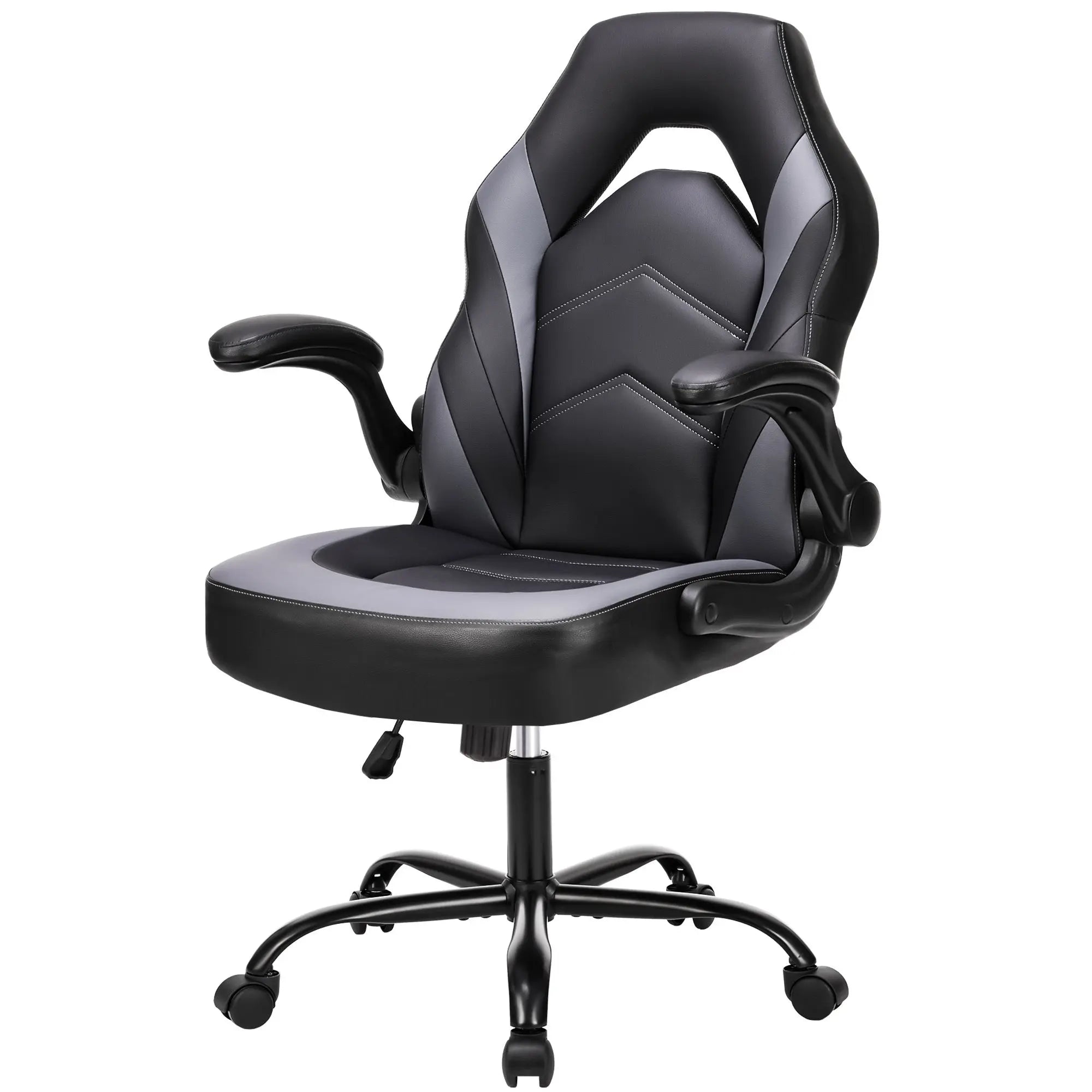 Sweetcrispy Gaming Chair - PU Leather Computer Chair Ergonomic Office Chair with Lumbar Support, Height Adjustable Rolling Desk Chairs with Flip-up Armrests - VINE GLOBAL