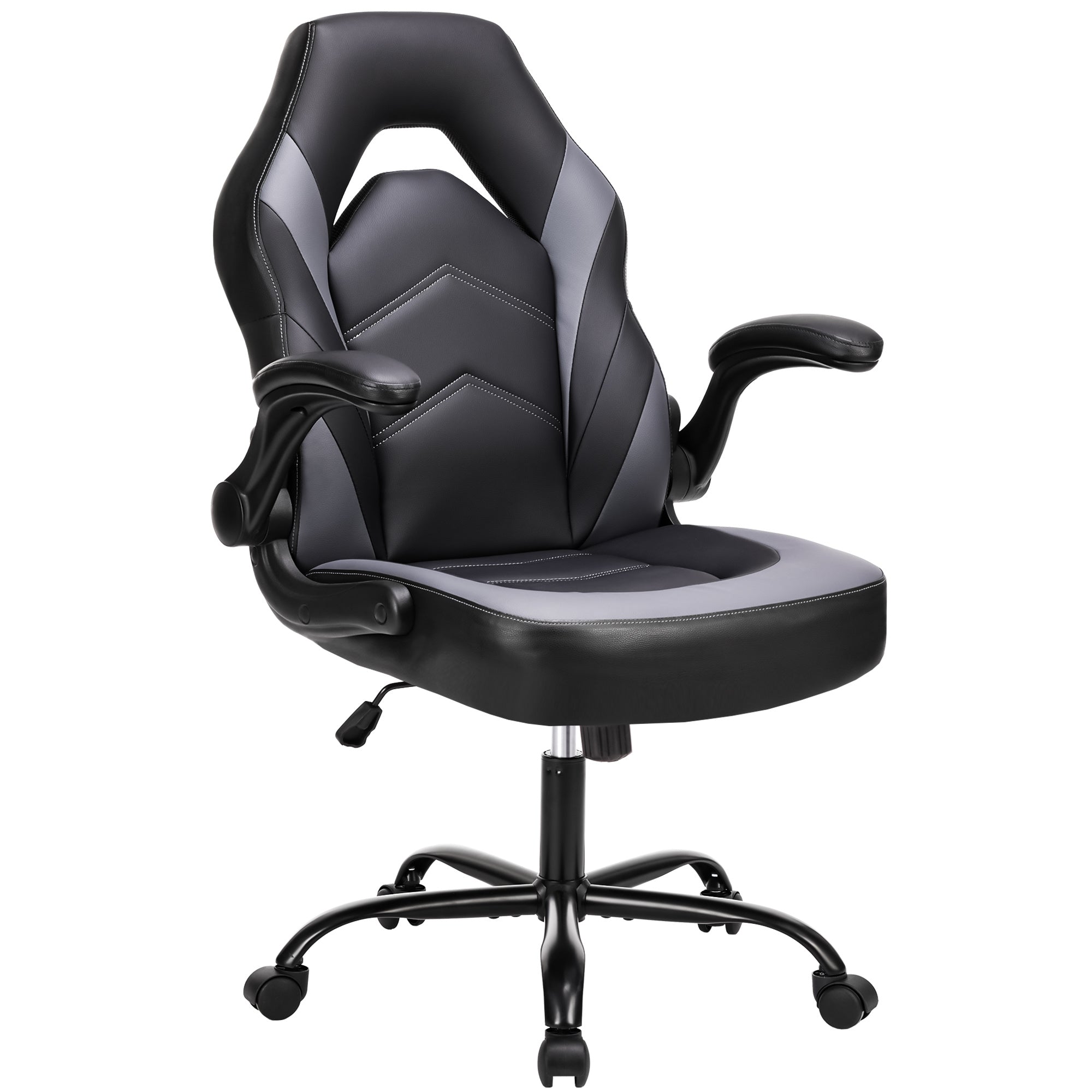 Sweetcrispy Gaming Chair - PU Leather Computer Chair Ergonomic Office Chair with Lumbar Support, Height Adjustable Rolling Desk Chairs with Flip-up Armrests - VINE GLOBAL