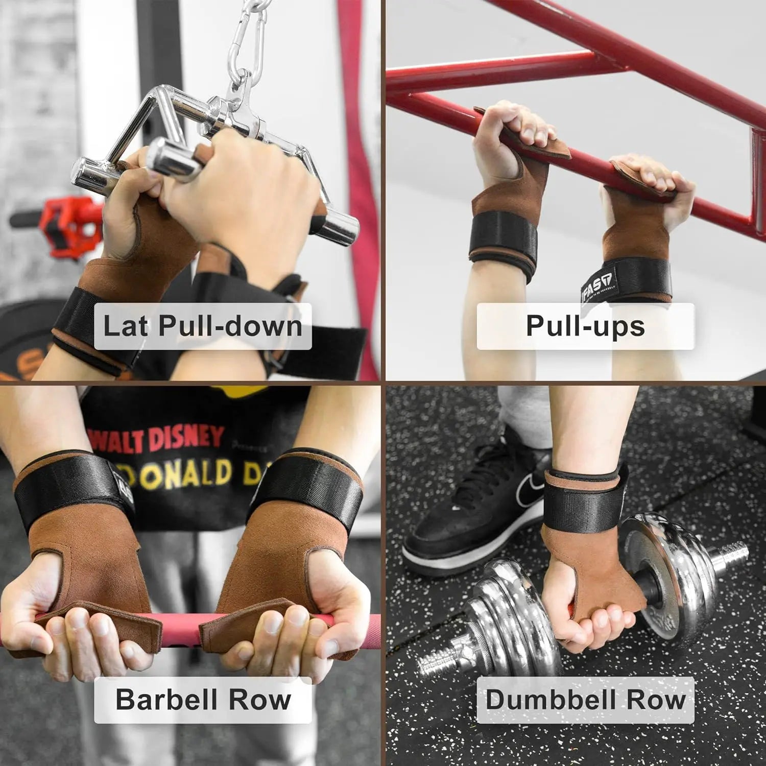 Weight Lifting Grips with Wrist Straps - Weightlifting Hooks, Non-Slip Cowhide Padded Workout Gloves for Men and Women Deadlift, Pull Up, Rows, Home Gym Power Training - VINE GLOBAL