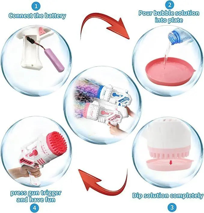 Bubble Machine Gun With Colorful Lights,Bubble Solution,69 Holes Rocket Bubble Gun,Summer Outdoor Toy For Kids, Idea For Christmas Birthday Parties Wedding - VINE GLOBAL