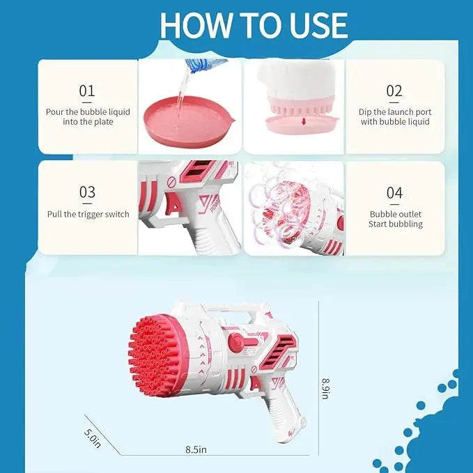 Bubble Machine Gun With Colorful Lights,Bubble Solution,69 Holes Rocket Bubble Gun,Summer Outdoor Toy For Kids, Idea For Christmas Birthday Parties Wedding - VINE GLOBAL
