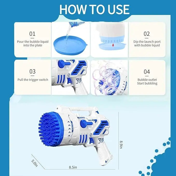 Bubble Machine Gun With Colorful Lights,Bubble Solution,69 Holes Rocket Bubble Gun,Summer Outdoor Toy For Kids, Idea For Christmas Birthday Parties Wedding - VINE GLOBAL