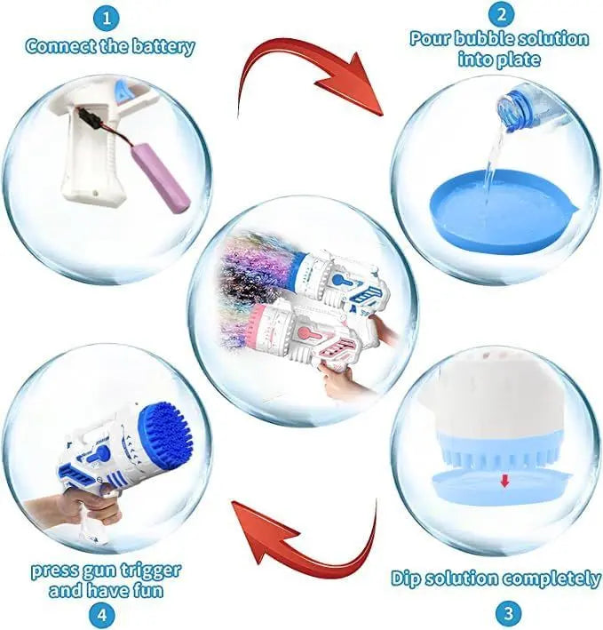 Bubble Machine Gun With Colorful Lights,Bubble Solution,69 Holes Rocket Bubble Gun,Summer Outdoor Toy For Kids, Idea For Christmas Birthday Parties Wedding - VINE GLOBAL