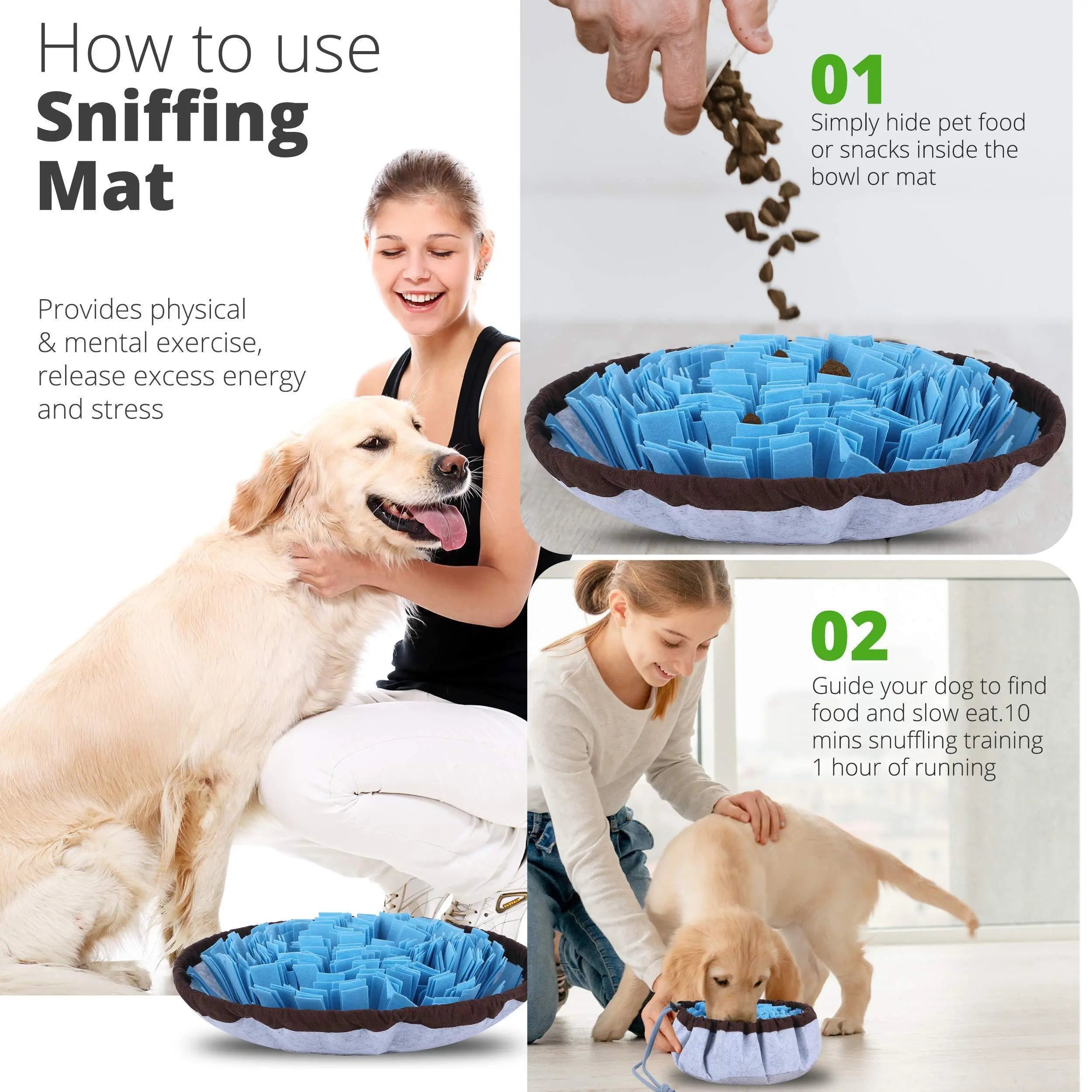 Adjustable Snuffle Foraging mat Dog Mental Puzzle Interactive Stimulation Toys for Smell Training and Slow Eating Stress Relief for Feeding Dog - VINE GLOBAL