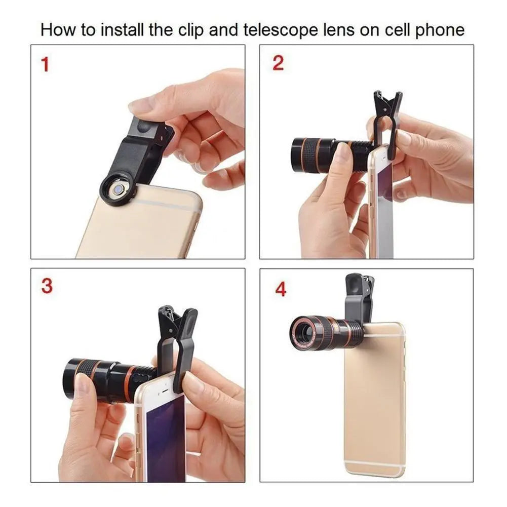 HD 8X Clip On Optical Zoom Telescope Camera Lens For Universal Mobile Cell Phone - VINE GLOBAL