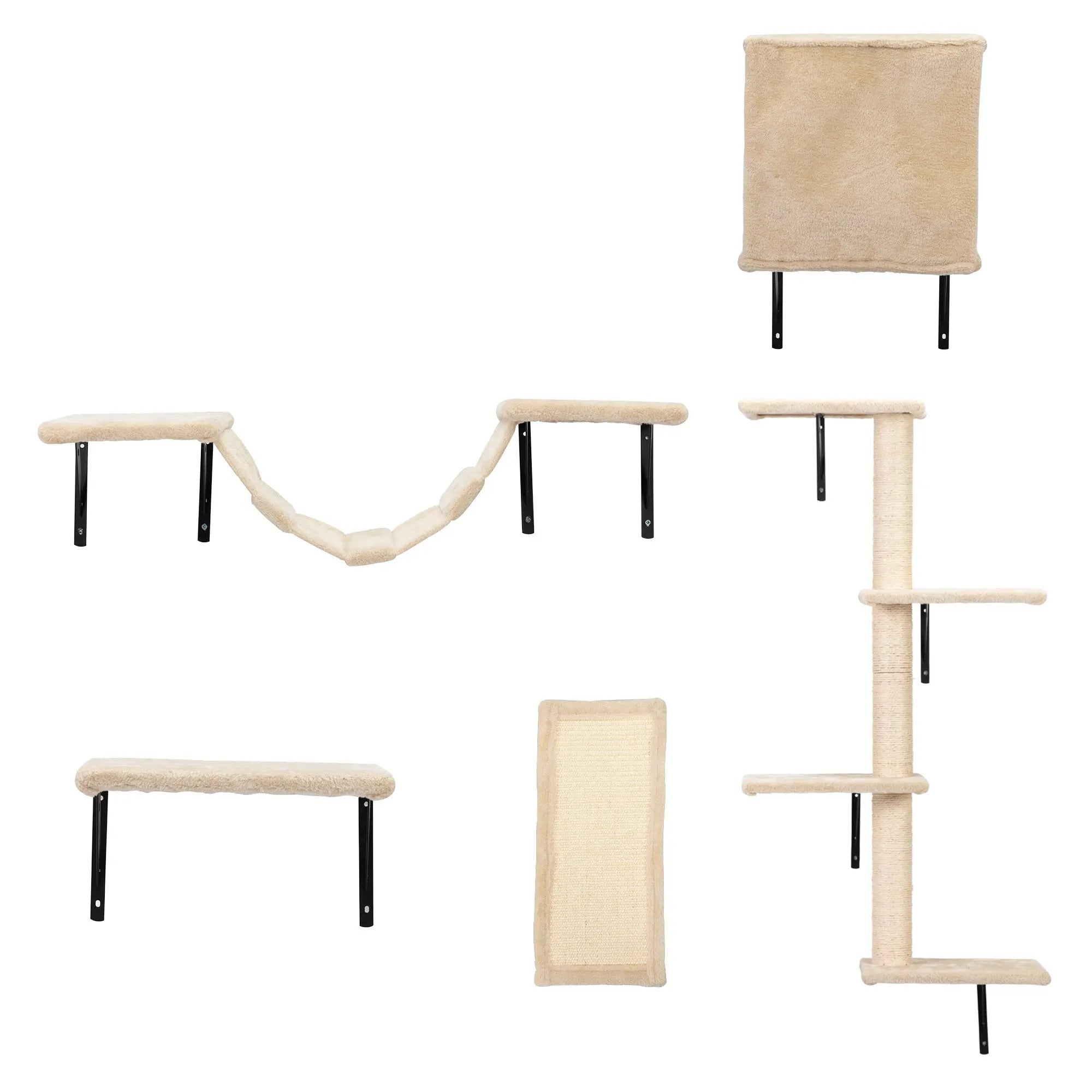 5 Pcs Wall Mounted Cat Climber Set;  Floating Cat Shelves and Perches;  Cat Activity Tree with Scratching Posts;  Modern Cat Furniture - VINE GLOBAL