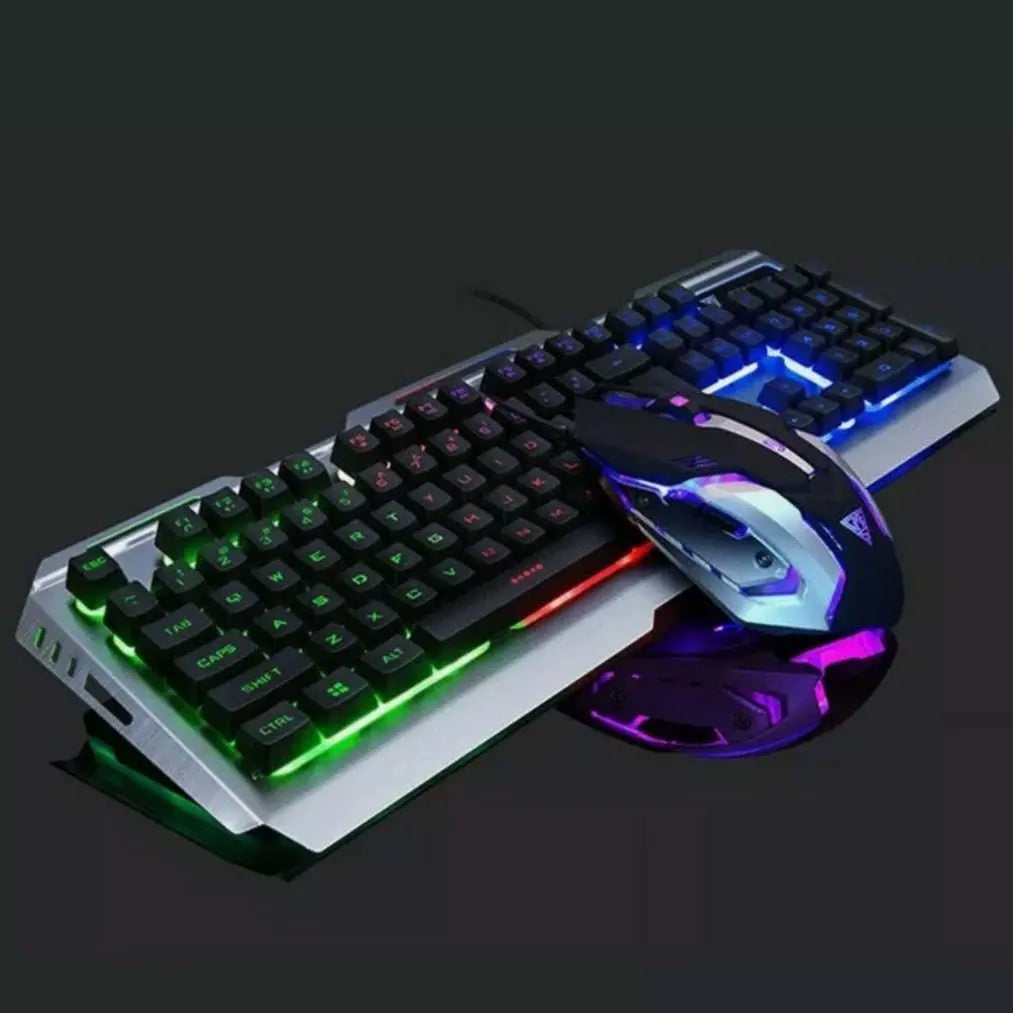 Dragon Metallic Silver Mechanical Gaming Keyboard and Mouse Set - VINE GLOBAL