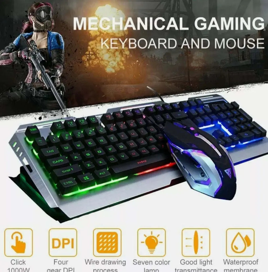 Dragon Metallic Silver Mechanical Gaming Keyboard and Mouse Set - VINE GLOBAL