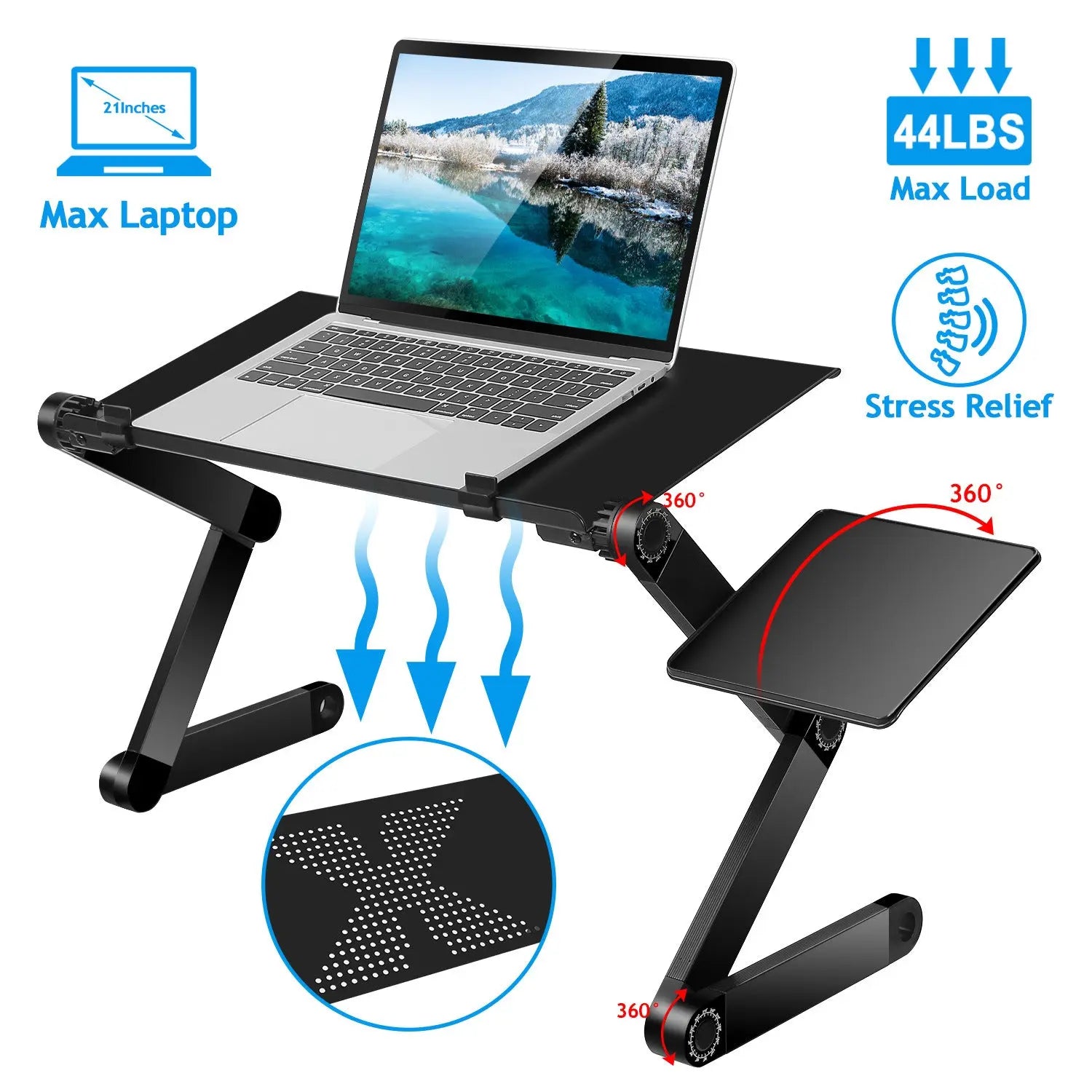 Foldable Laptop Table Bed Notebook Desk with Mouse Board Aluminum Alloy Breakfast Snacking Tray for Home Office Travel Use - VINE GLOBAL