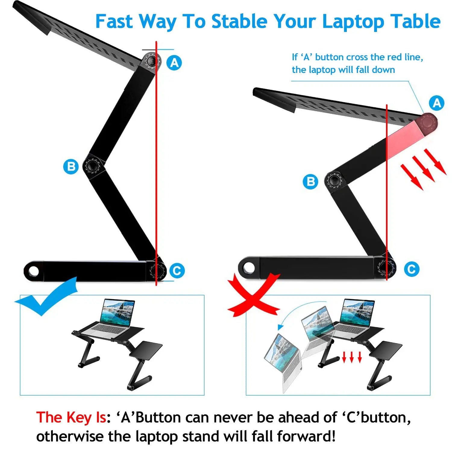 Foldable Laptop Table Bed Notebook Desk with Mouse Board Aluminum Alloy Breakfast Snacking Tray for Home Office Travel Use - VINE GLOBAL