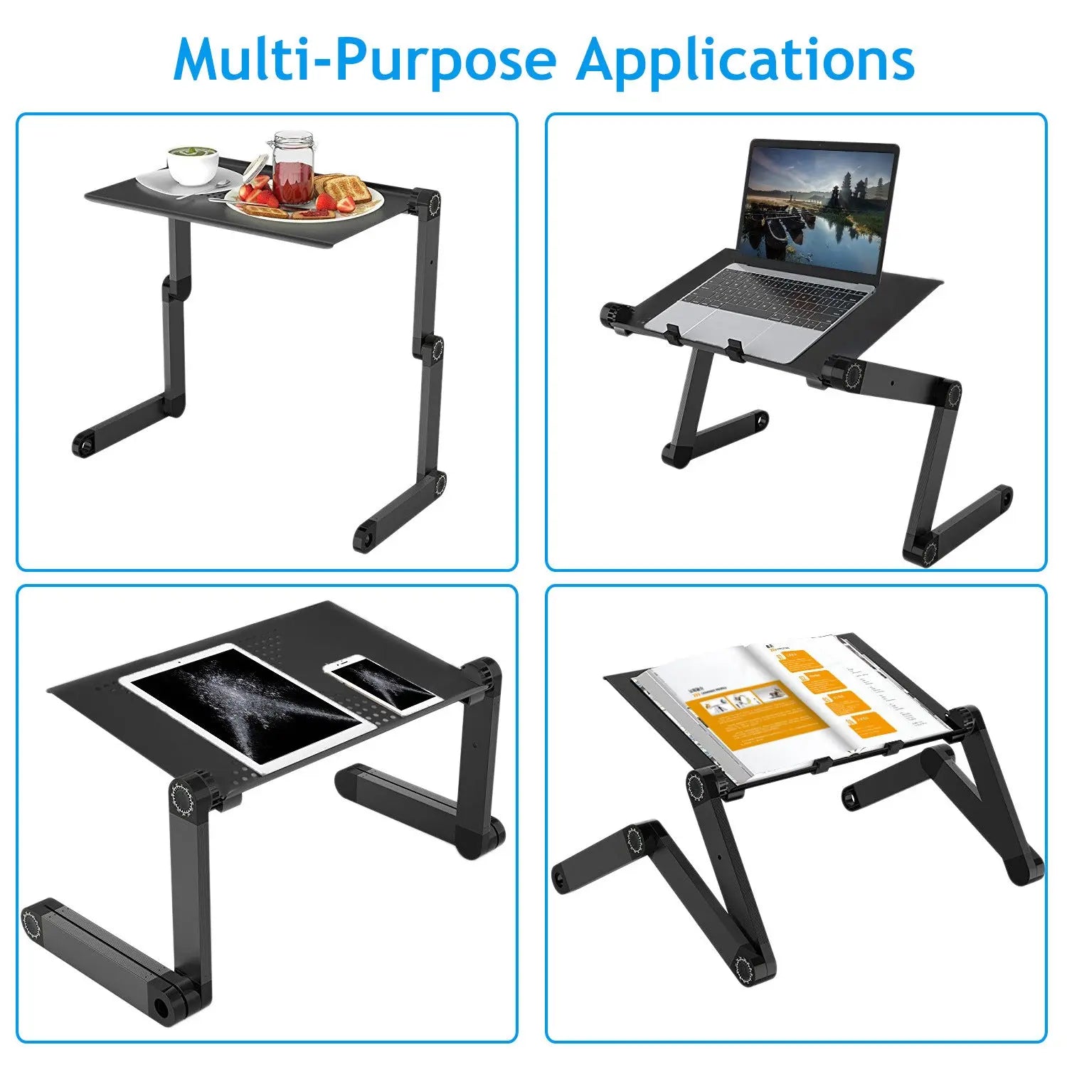 Foldable Laptop Table Bed Notebook Desk with Mouse Board Aluminum Alloy Breakfast Snacking Tray for Home Office Travel Use - VINE GLOBAL
