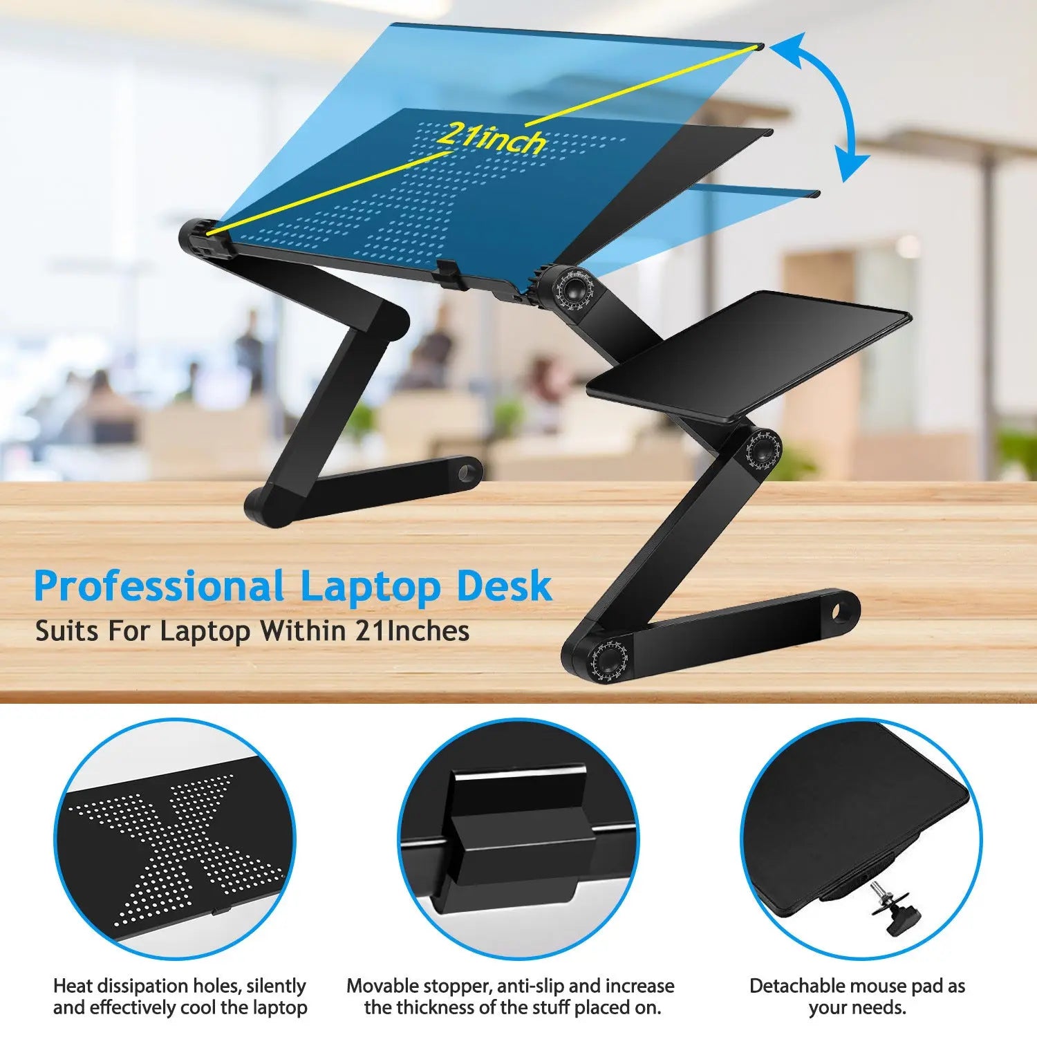 Foldable Laptop Table Bed Notebook Desk with Mouse Board Aluminum Alloy Breakfast Snacking Tray for Home Office Travel Use - VINE GLOBAL