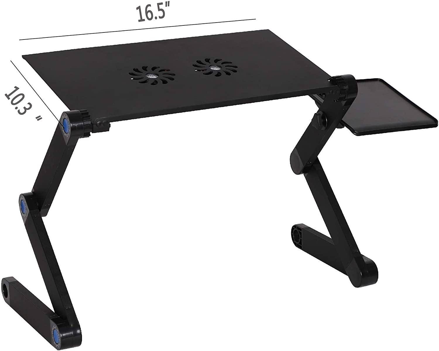 Foldable Aluminum Laptop Desk Adjustable Portable Table Stand with 2 CPU Cooling Fans and Mouse Pad - VINE GLOBAL