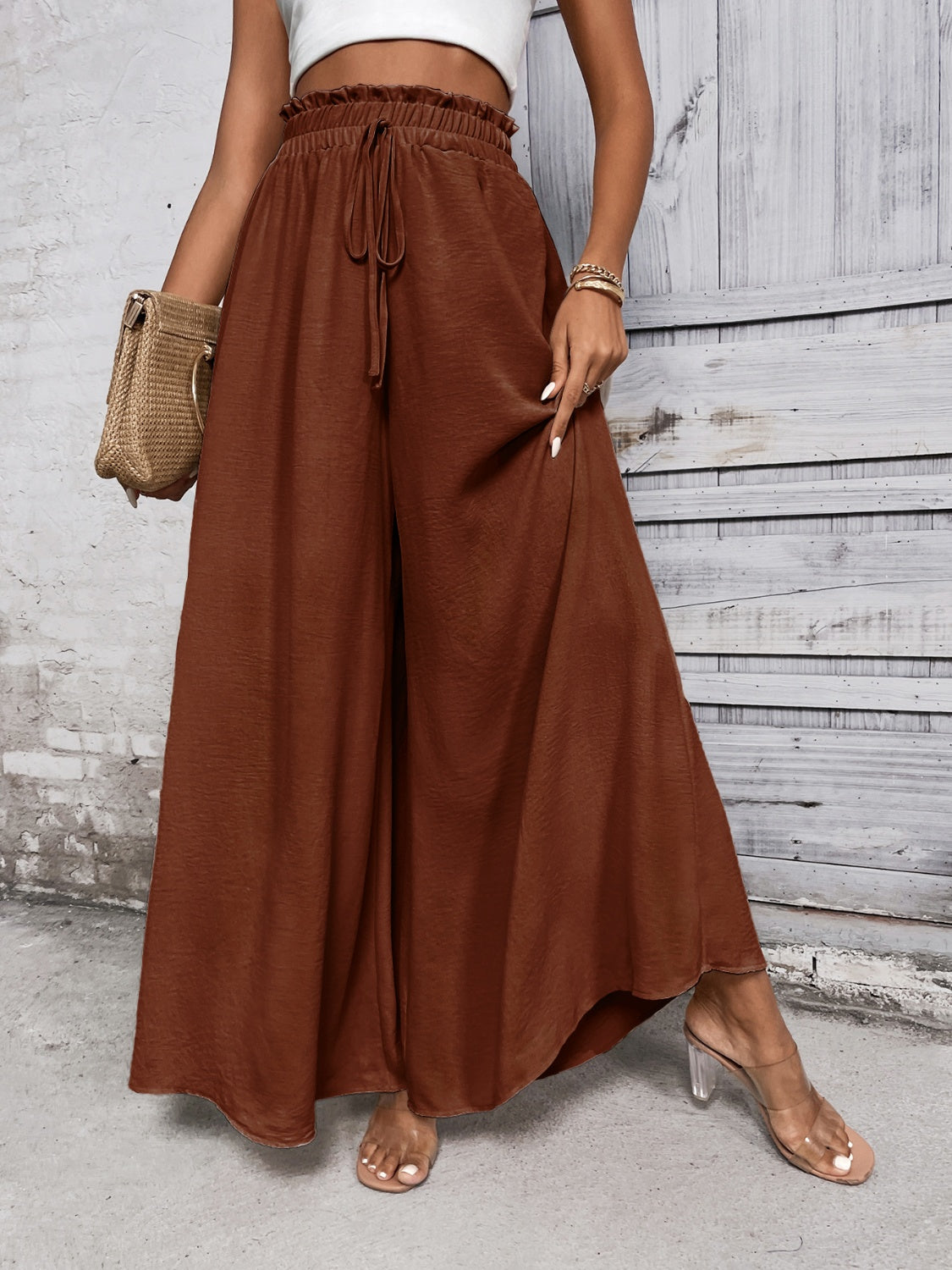 Honey Tied High Waist Wide Leg Pants - VINE GLOBAL
