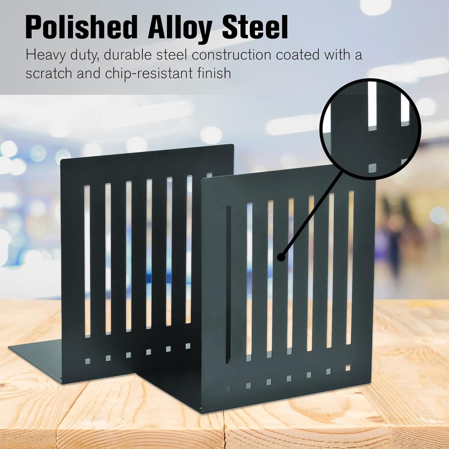 STEELMASTER by Banksupplies 10-Inch Heavy Duty Bookends | Scratch Resistant Finish | Heavy Gauge Material | Non-Slip Padded Base Protection | for Office, Bookshelves, Binders & Books