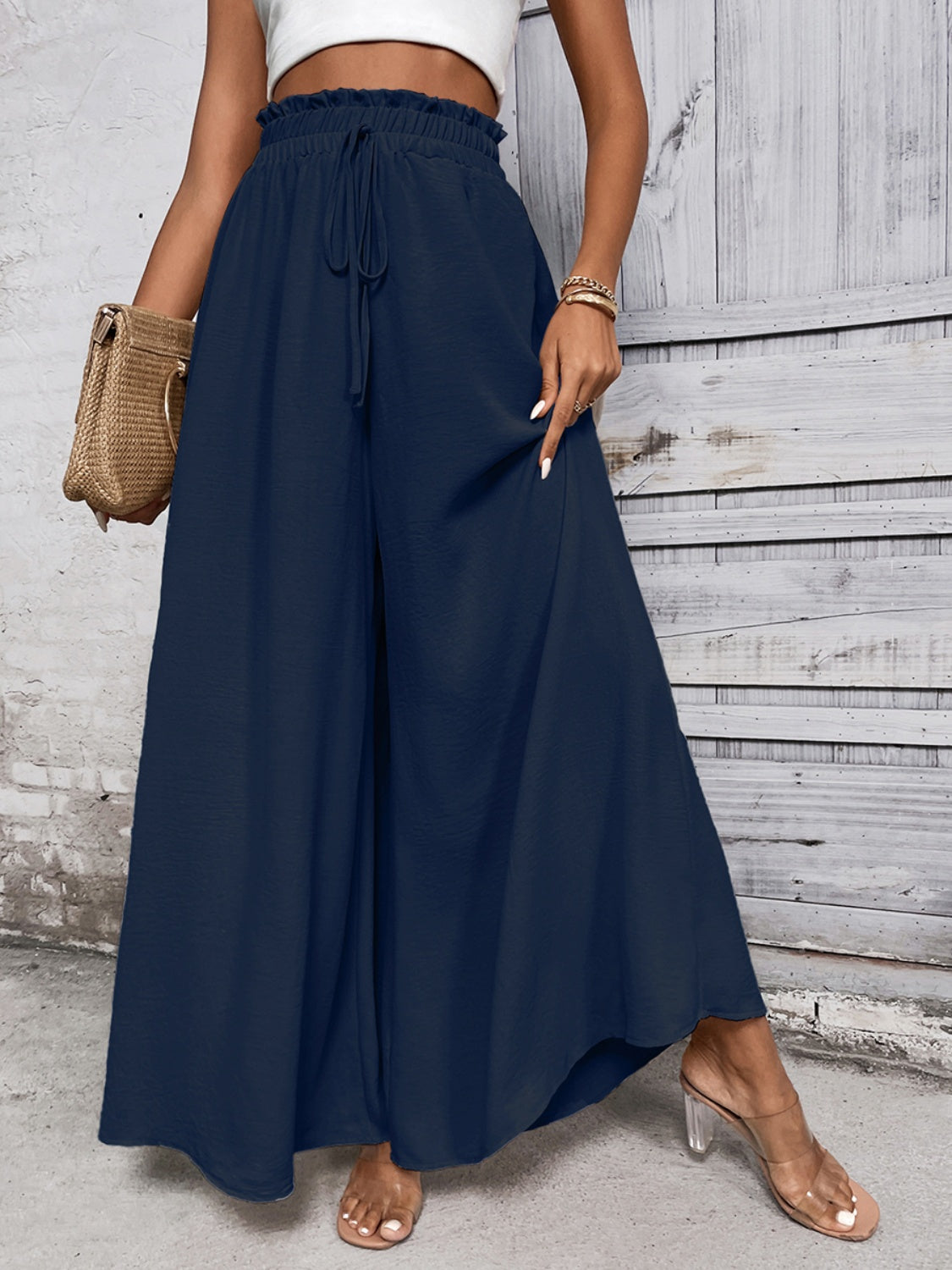 Honey Tied High Waist Wide Leg Pants - VINE GLOBAL