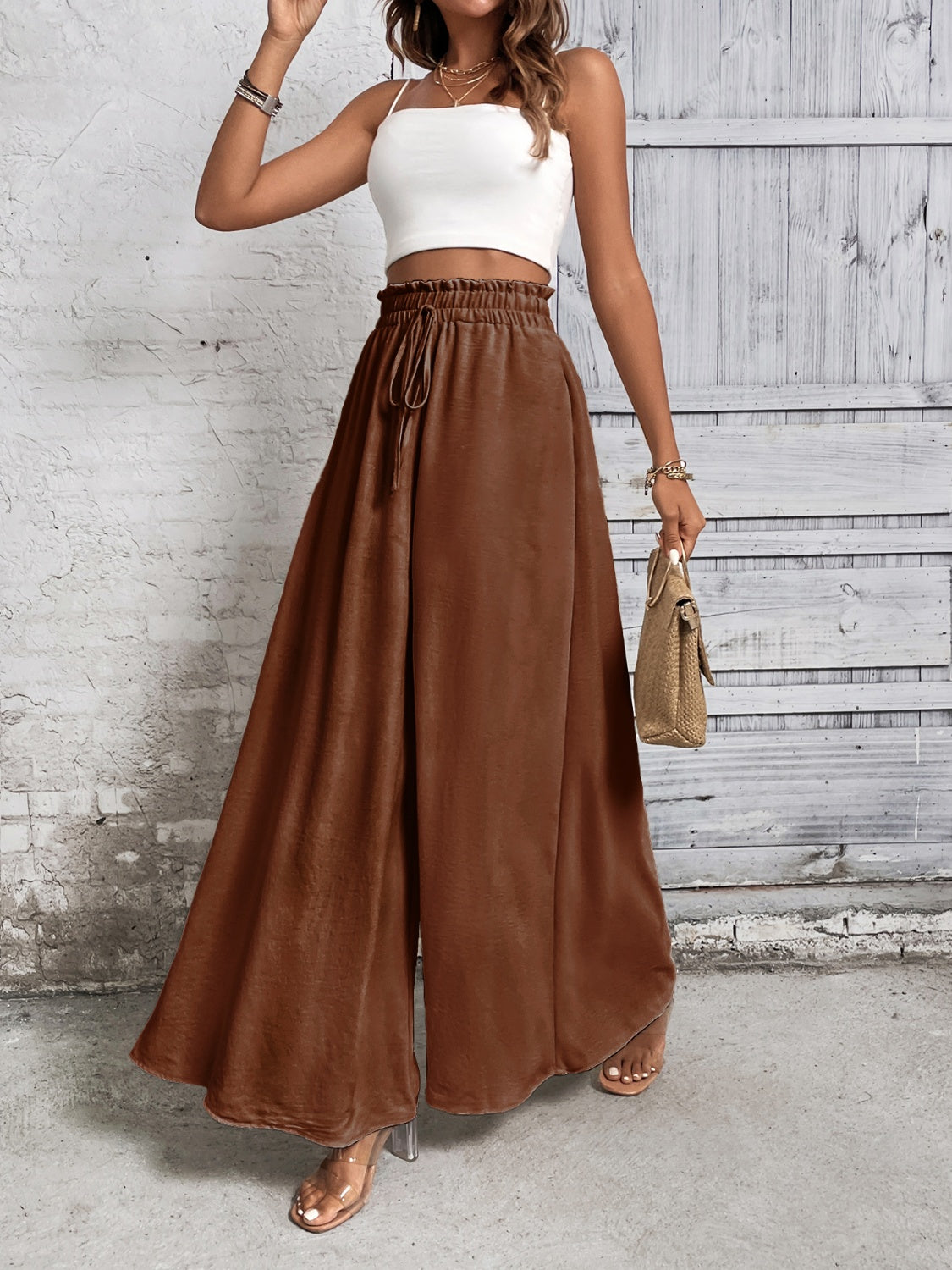 Honey Tied High Waist Wide Leg Pants - VINE GLOBAL