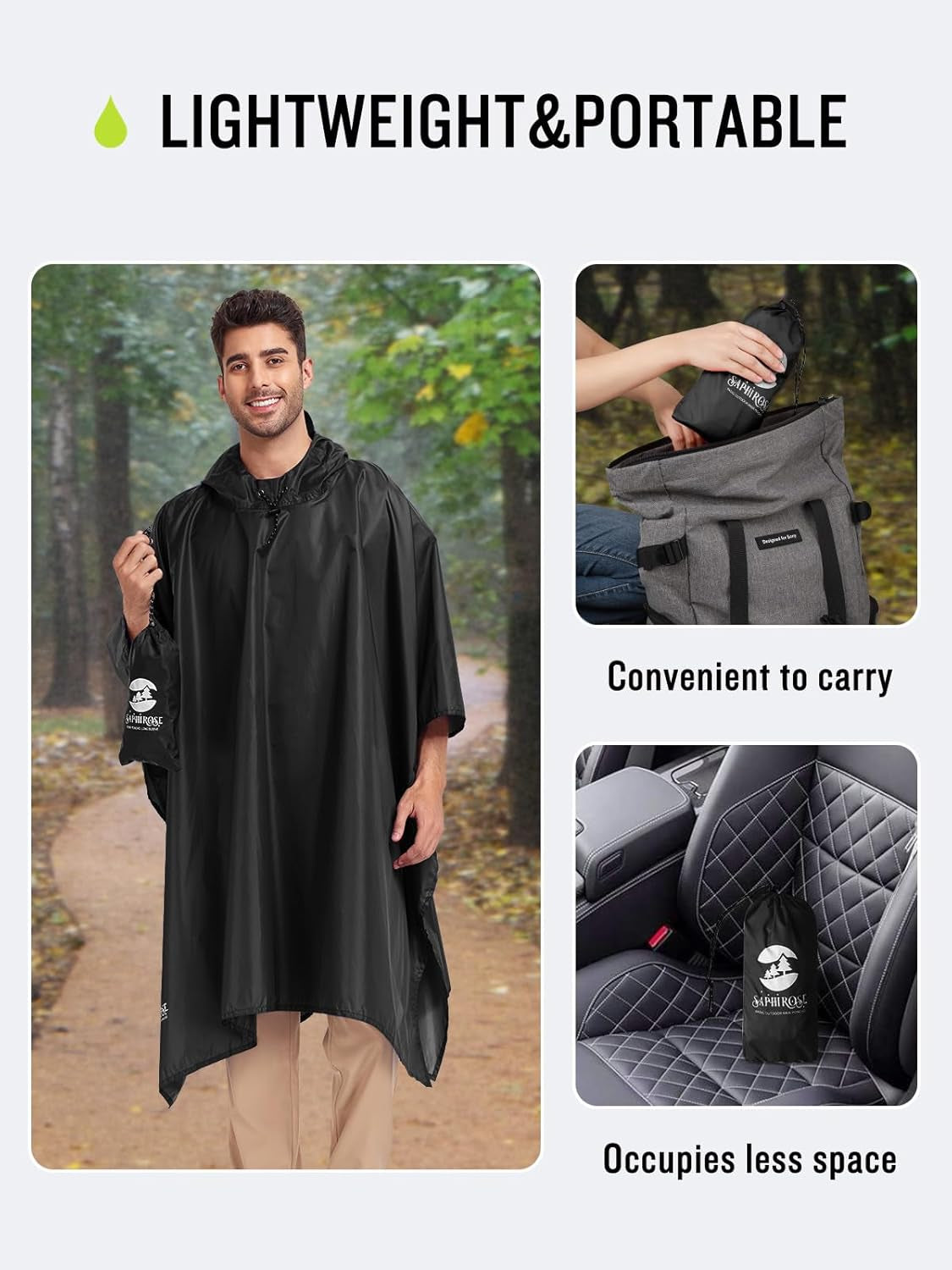 Hooded Rain Poncho Waterproof Raincoat Jacket for Men Women Adults