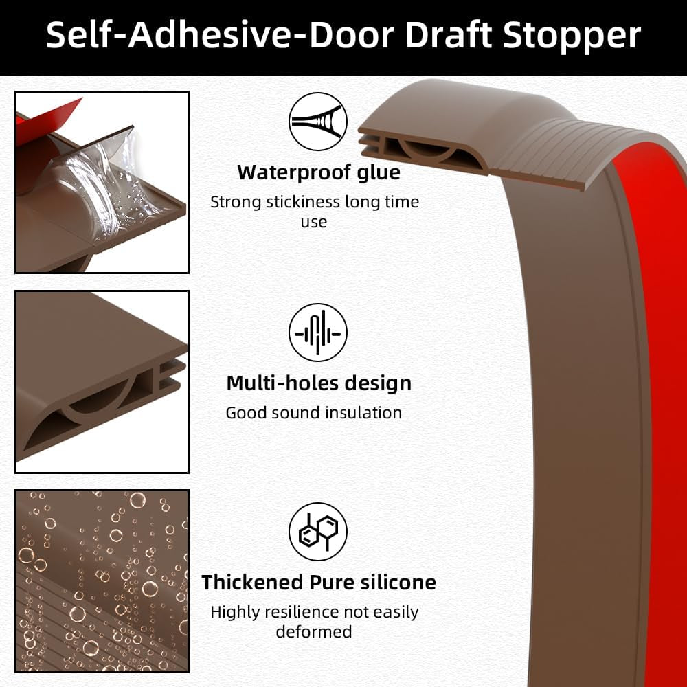 Door Draft Stopper for Bottom of Door, Adjustable Weather Stripping Door Seal for Cold Insulation, under Door Sweep for Exterior & Interior Doors, Door Bottom Seal Blocker Noise (39Inch,Brown)