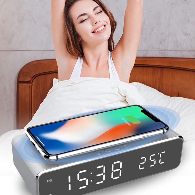 LED Electric Alarm Clock With Wireless Charger Desktop Digital Despertador Thermometer Clock HD Mirror Clock Watch Table Decor - VINE GLOBAL