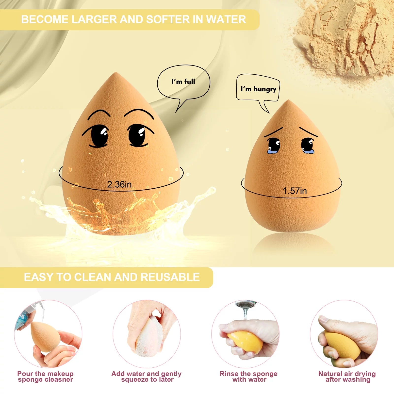 Makeup Sponge  4 Pack Blenders Beauty Foundation Sponges Set 4 Color Latex Free Blender Beauty Makeup Sponges with 1 Sponge Holder Case (Lemon Yellow)