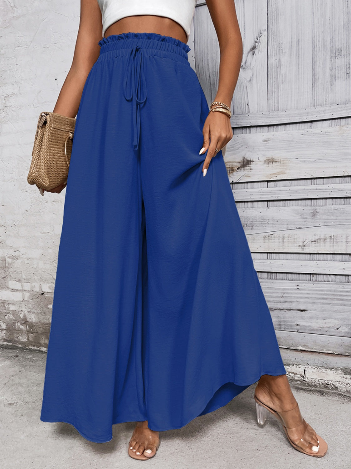 Honey Tied High Waist Wide Leg Pants - VINE GLOBAL