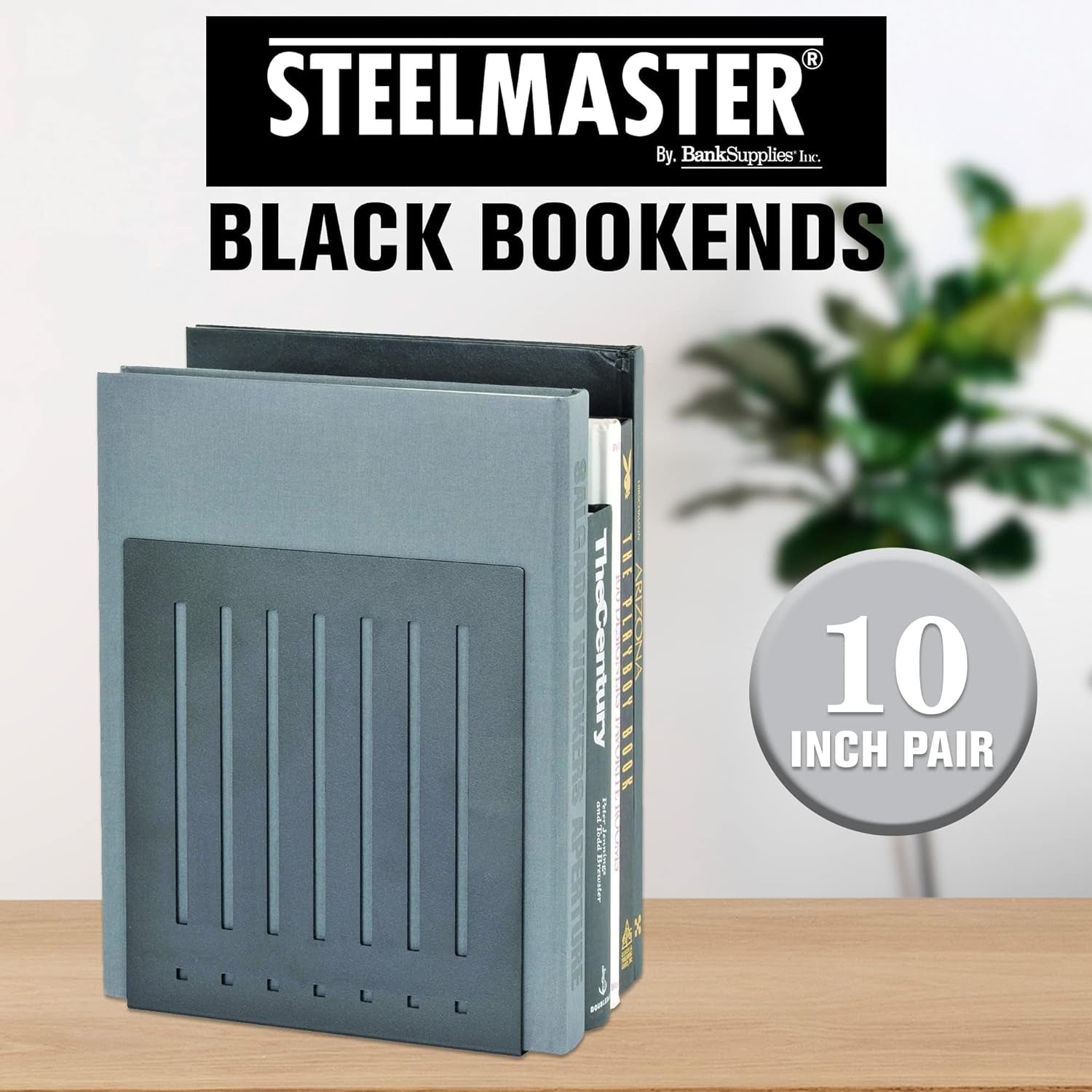 STEELMASTER by Banksupplies 10-Inch Heavy Duty Bookends | Scratch Resistant Finish | Heavy Gauge Material | Non-Slip Padded Base Protection | for Office, Bookshelves, Binders & Books