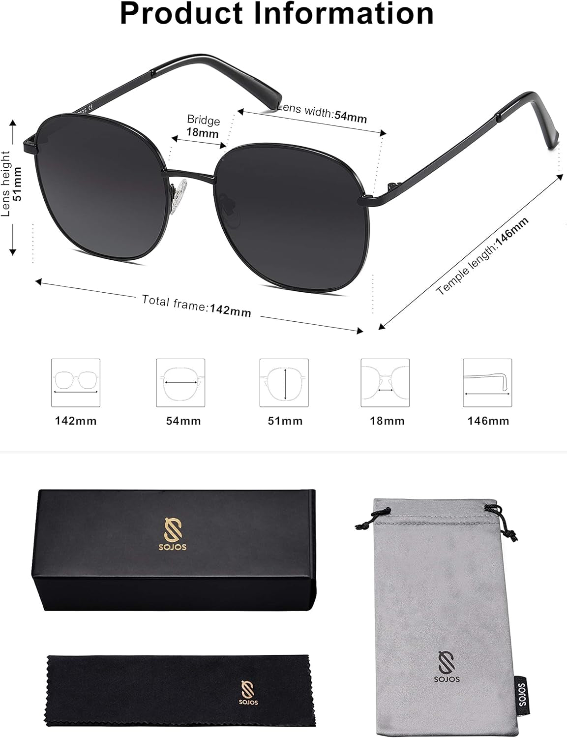 Classic Square Sunglasses for Women Men with Spring Hinge Sunnies SJ1137