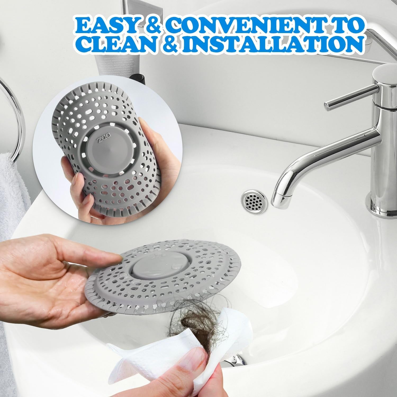 Shower Drain Hair Catcher, 2 Pack Premium Silicone Drain Protector & Shower Drain Cover for Regular Drains of Shower Room, Bathroom, Sink, Gray